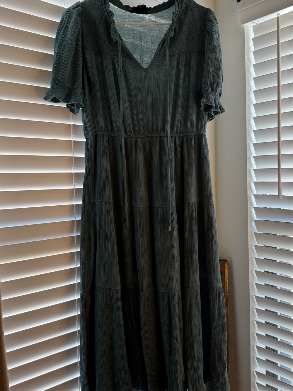 Tiered Short-Sleeve Dress in Teal